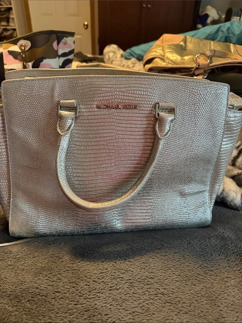 Michael Kors Metallic Silver Textured Satchel